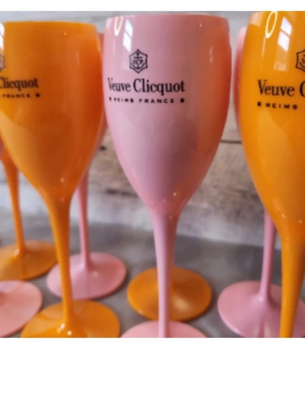 Veuve Clicquot Pink and Orange Branded Champagne Flute Set